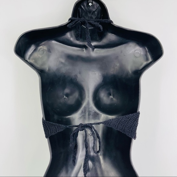 Crochet bikini top black tie back black women's size xs - Picture 2 of 5